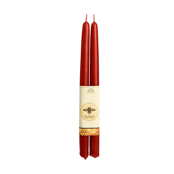 100% Pure Beeswax Tapers by Big Dipper Red