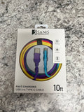 10ft gradient color cable 30w USB-A to USB-C