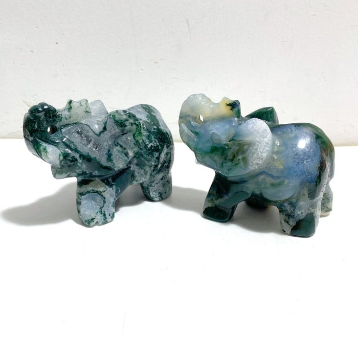 12 Pieces Beautiful Moss Agate Elephant Carving - Wholesale Crystals