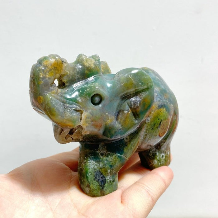 12 Pieces Beautiful Moss Agate Elephant Carving - Wholesale Crystals