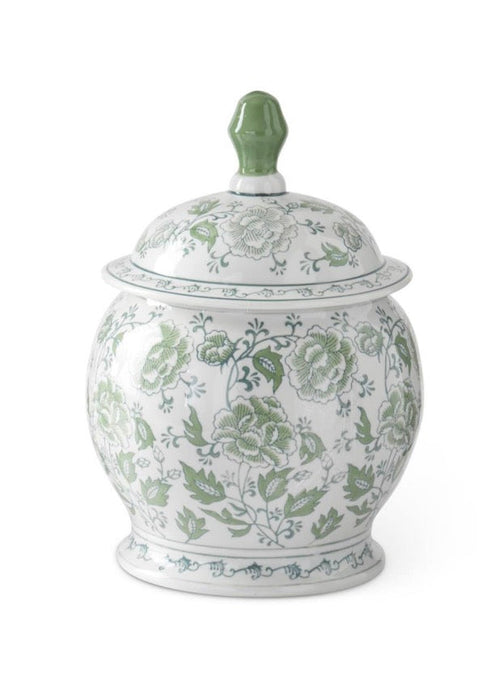 14.75 Inch Green & White Floral Ceramic Ginger Jar