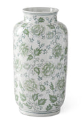 15 Inch Green & White Floral Ceramic Vase