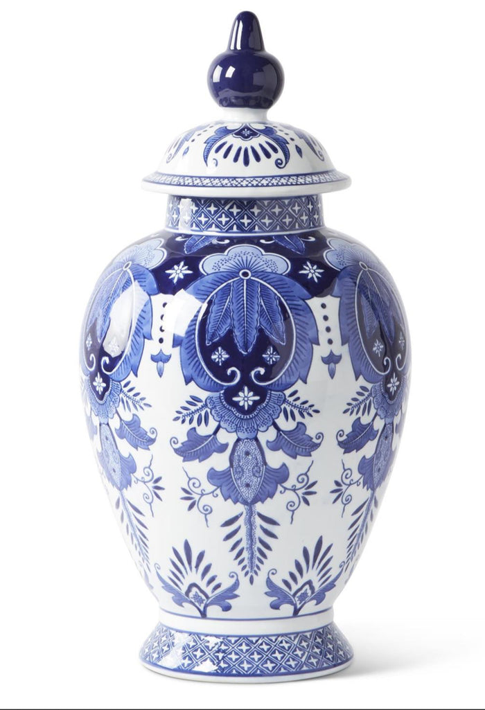 20.5 Inch Ceramic Blue & White Chinoiserie Lidded Ginger Jar