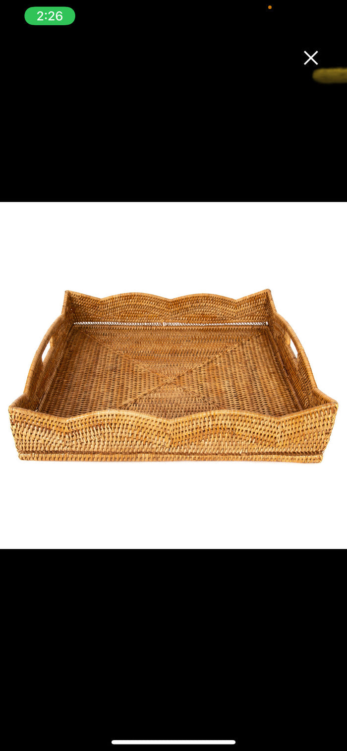 24" Rattan Scallop Tray, Square