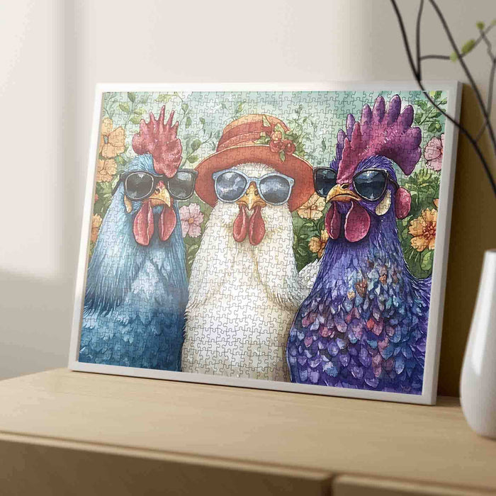 3 Blue Roosters Jigsaw Puzzle