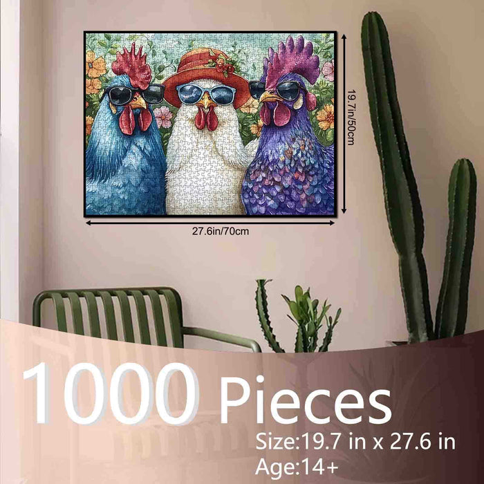 3 Blue Roosters Jigsaw Puzzle