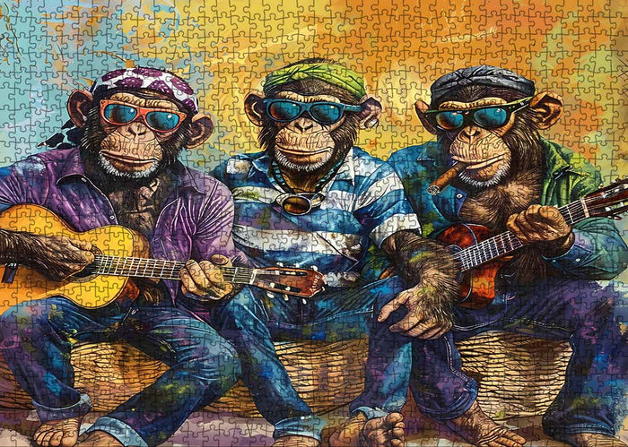 3 Chimpanzees Playing Guitar Jigsaw Puzzle