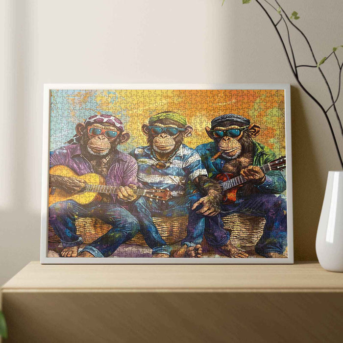 3 Chimpanzees Playing Guitar Jigsaw Puzzle