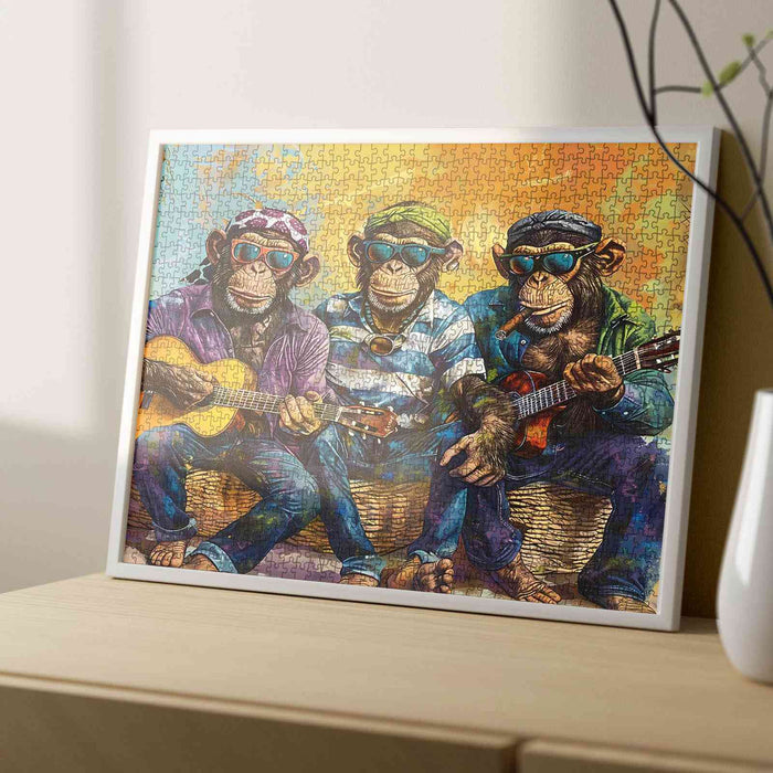 3 Chimpanzees Playing Guitar Jigsaw Puzzle