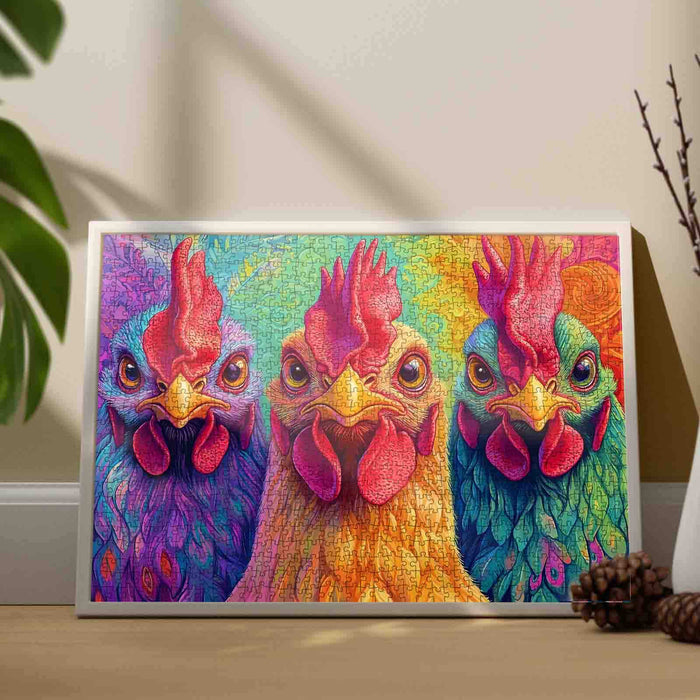 3 Hippy Roosters Jigsaw Puzzle