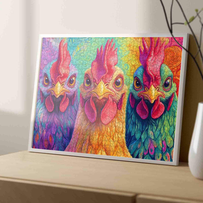 3 Hippy Roosters Jigsaw Puzzle