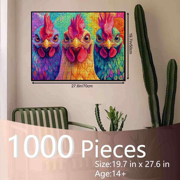 3 Hippy Roosters Jigsaw Puzzle