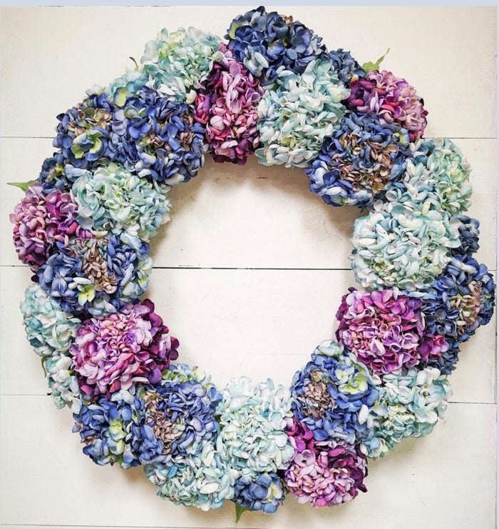 30IN HYDRANGEA WREATH Blue and Purple