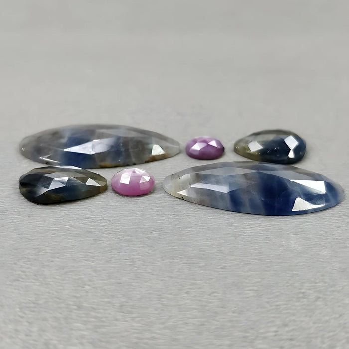 60.50cts Natural Untreated Multi Sapphire Gemstone Fancy Shape Rose Cut Slices 6pcs