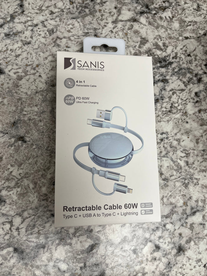 60w USB+type c to type c+ lighting retractable cable