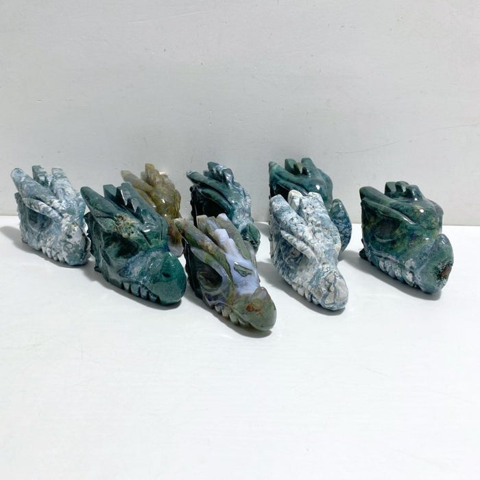 8 Pieces Moss Agate Dragon Head Carving Closeout -Wholesale Crystals