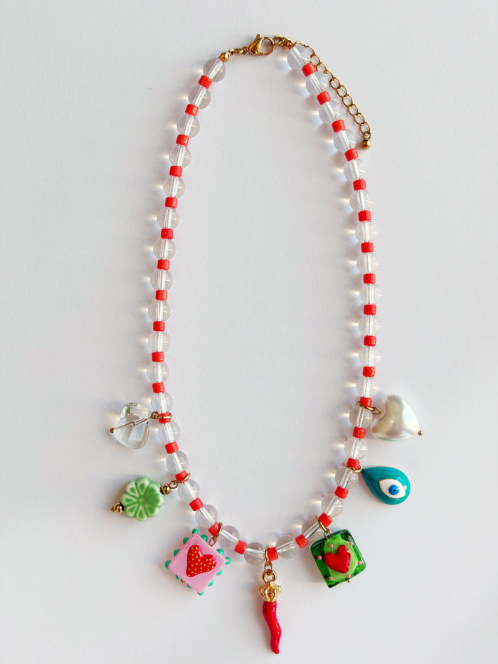 Beaded Heart Charm Necklace