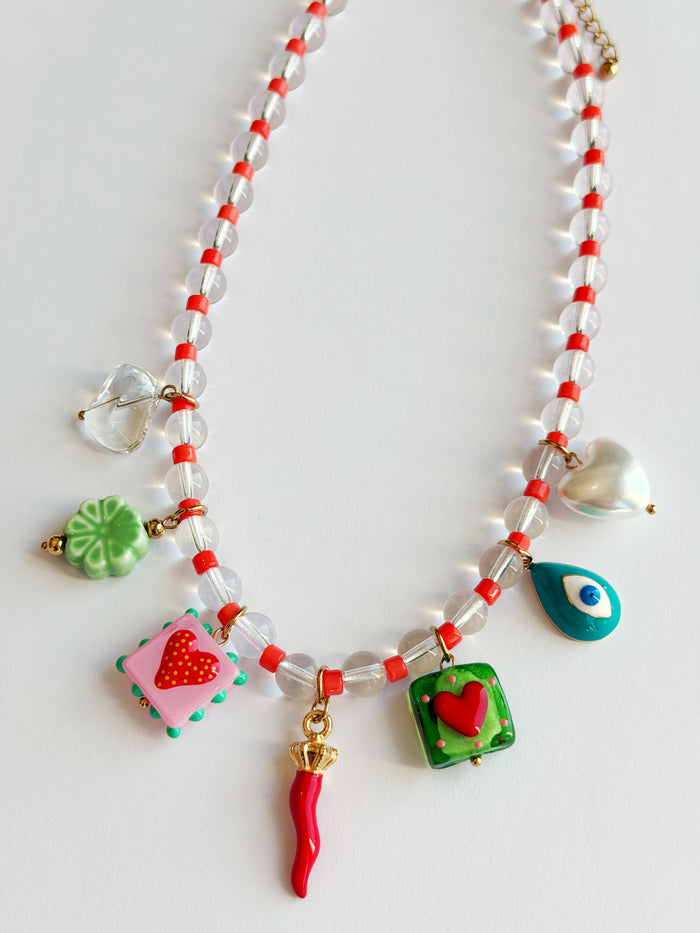 Beaded Heart Charm Necklace