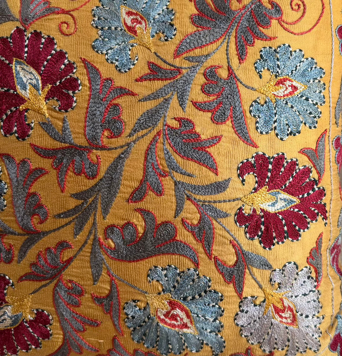 Hand-embroidered Silk Suzani pillow from Uzbekistan S-2