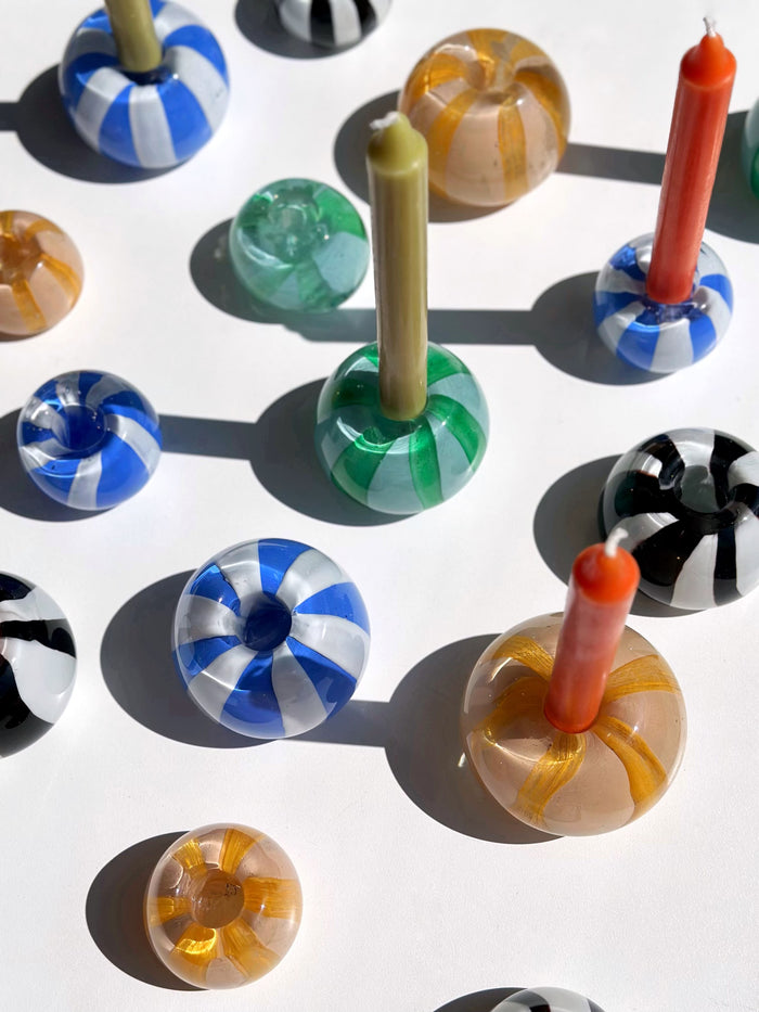 Small Candy Candlestick Holder - Black / White