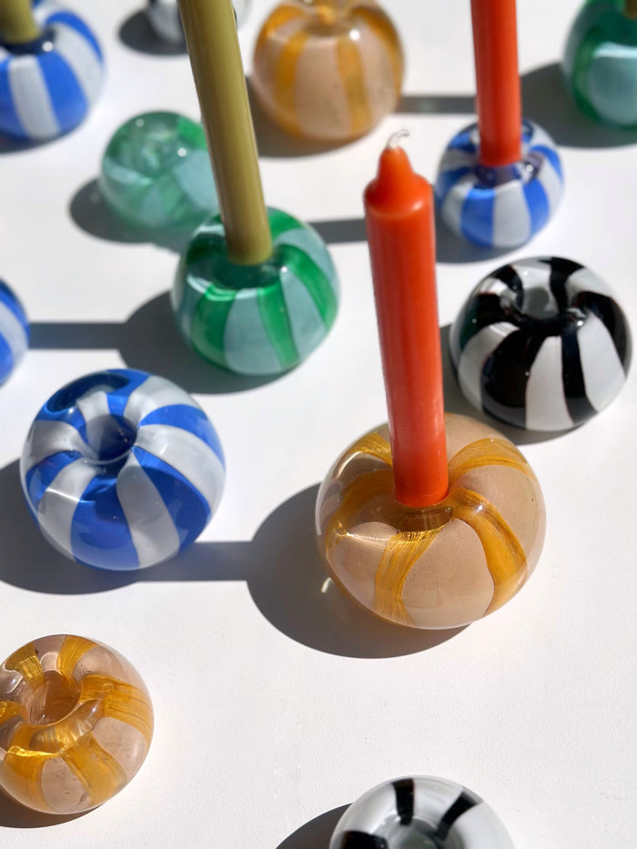 Small Candy Candlestick Holder - Black / White