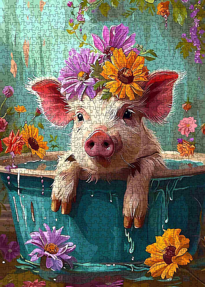 Adorable Pig in Bathtub Jigsaw Puzzle