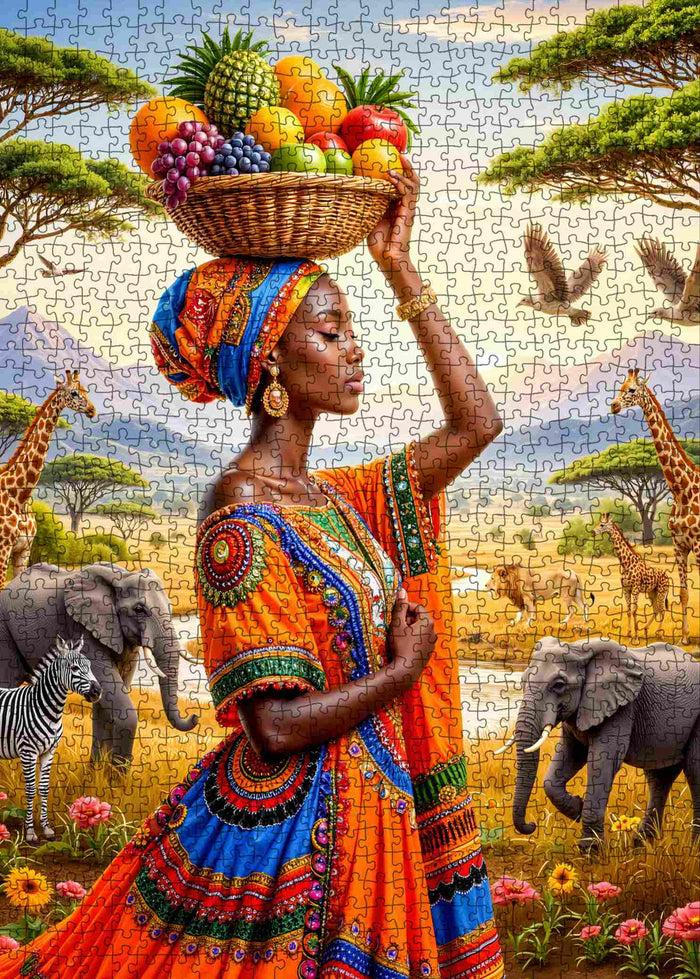 African Beauty Fruit Basket Savanna Jigsaw Puzzle