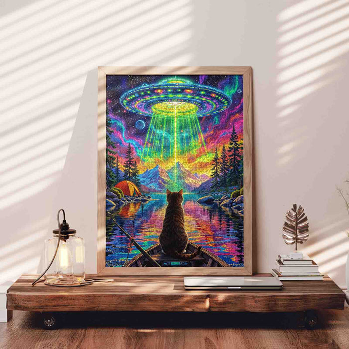 Alien Light Over Mountain Lake Jigsaw Puzzle