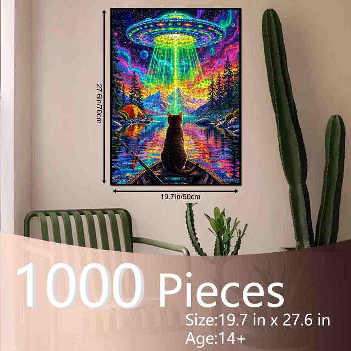Alien Light Over Mountain Lake Jigsaw Puzzle