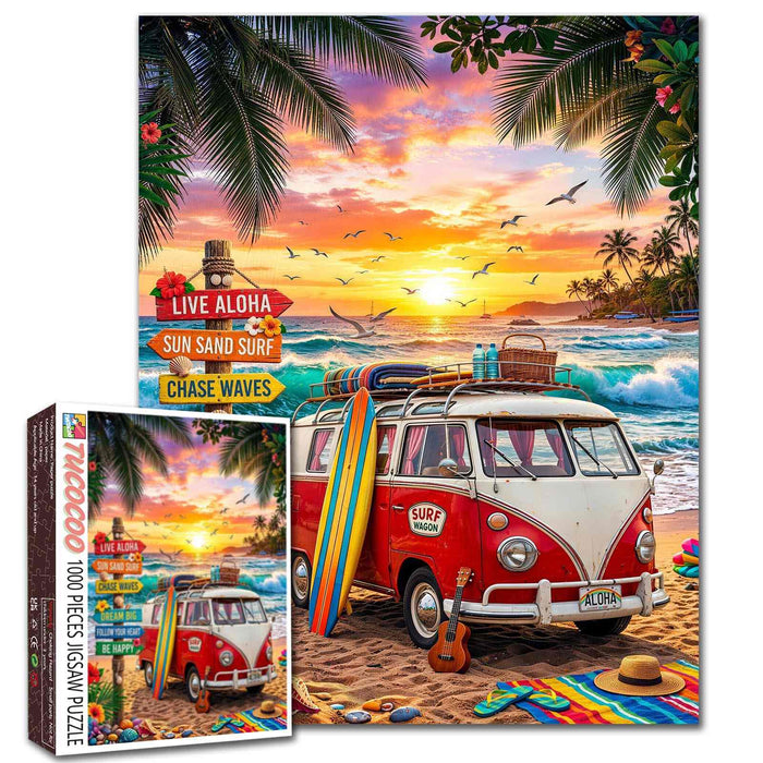 Aloha Surf Wagon Sunset Jigsaw Puzzle