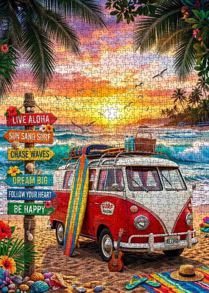 Aloha Surf Wagon Sunset Jigsaw Puzzle