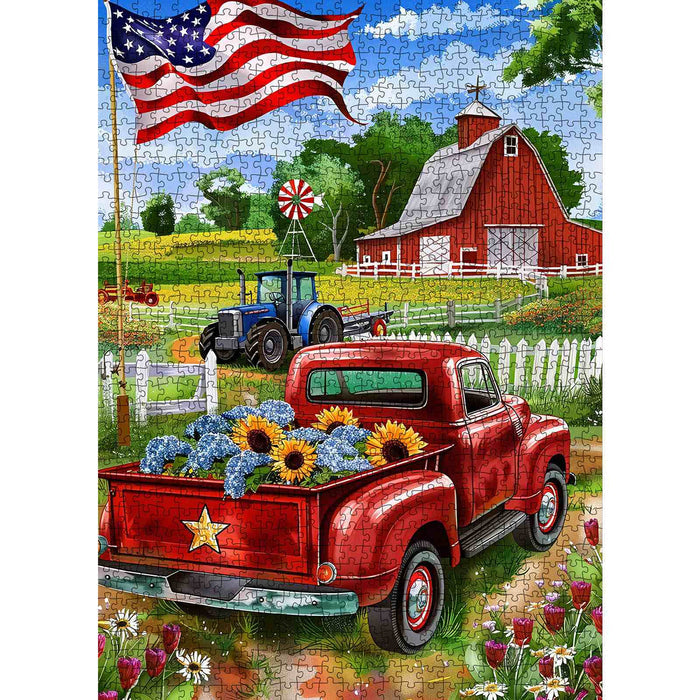 American Farm Red Truck Jigsaw Puzzle