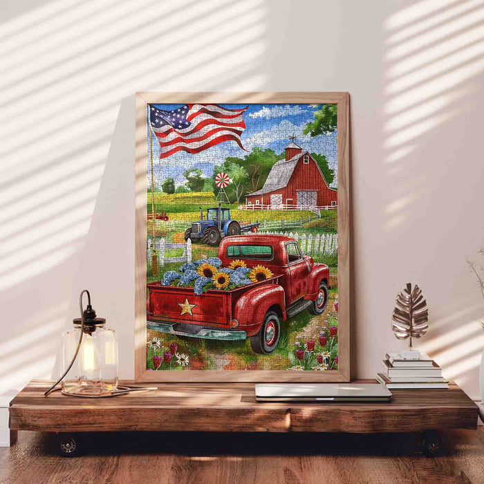 American Farm Red Truck Jigsaw Puzzle