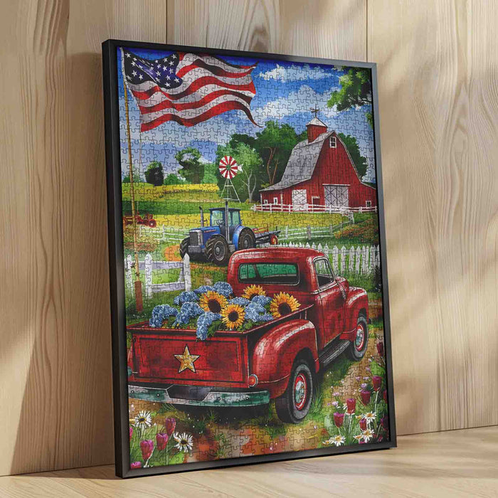 American Farm Red Truck Jigsaw Puzzle