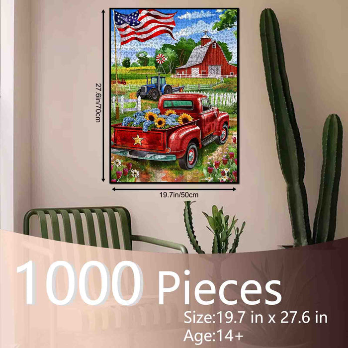 American Farm Red Truck Jigsaw Puzzle