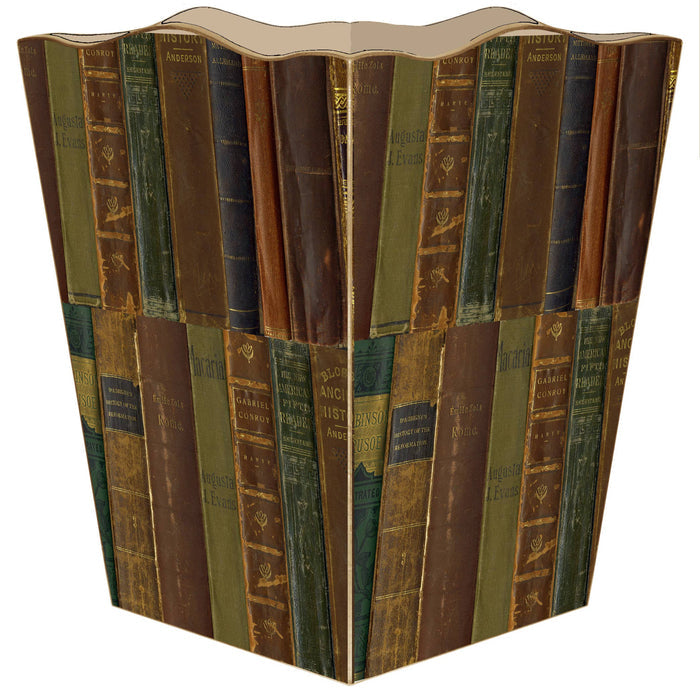 Antique Book Spines Wastepaper Basket: Scalloped Top