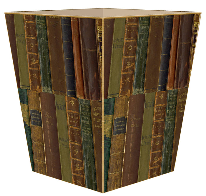 Antique Book Spines Wastepaper Basket: Scalloped Top