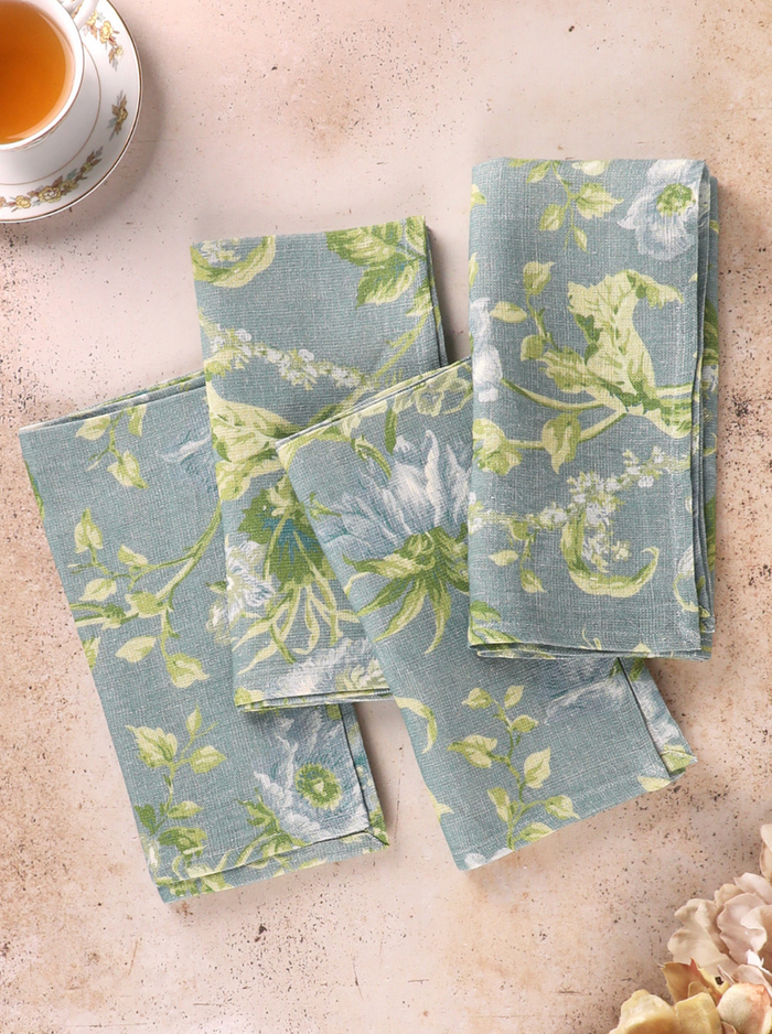 April Cornell Lillian Mist Linen/Cotton Set of 4 Napkins