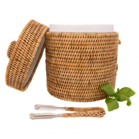 Artifacts Rattan™ Ice Bucket with Tongs: Honey Brown / Medium