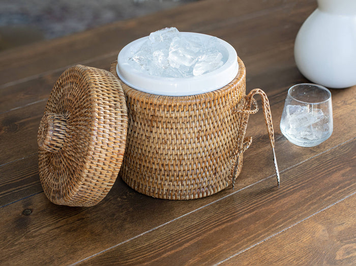 Artifacts Rattan™ Ice Bucket with Tongs: Honey Brown / Medium