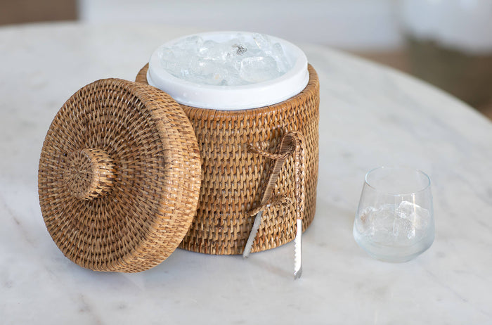Artifacts Rattan™ Ice Bucket with Tongs: Honey Brown / Medium