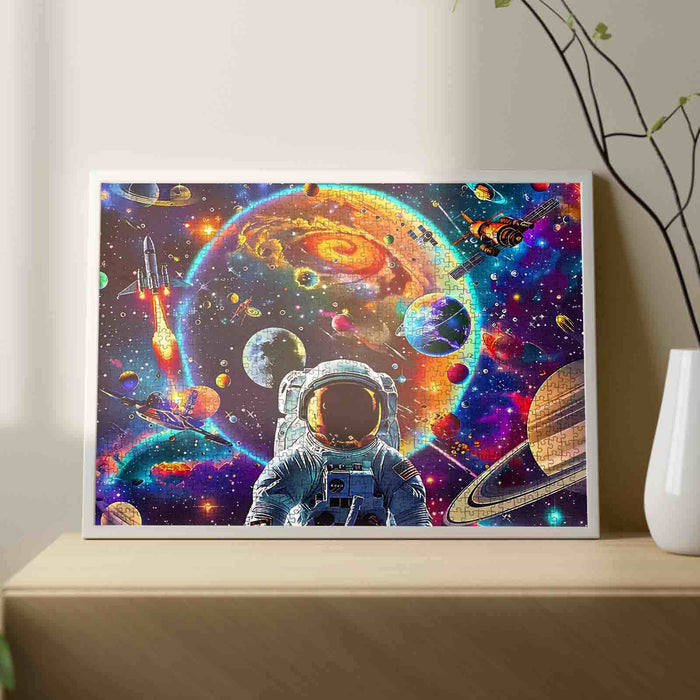 Astronaut with Galaxy and Spaceship Jigsaw Puzzle