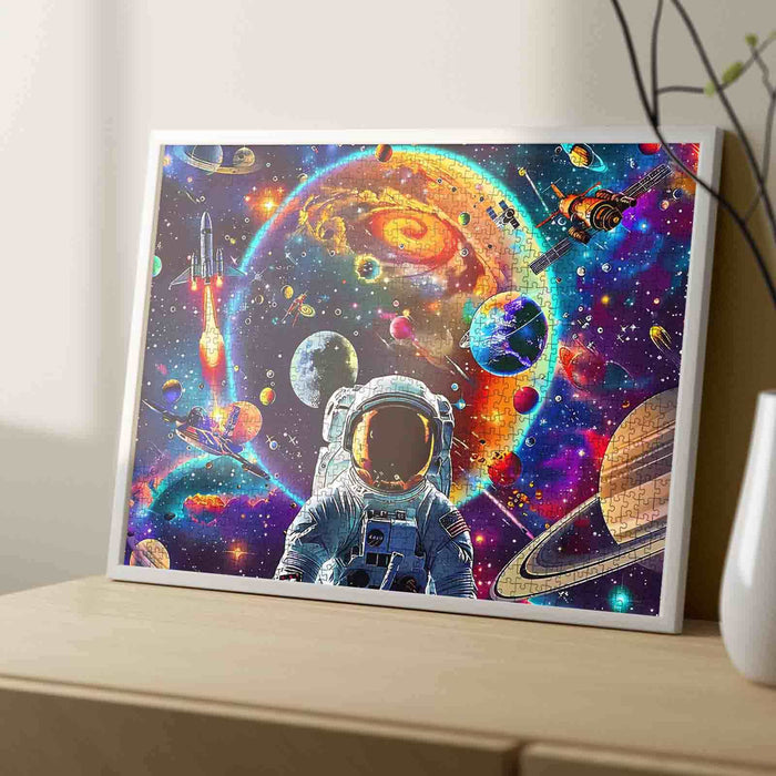 Astronaut with Galaxy and Spaceship Jigsaw Puzzle