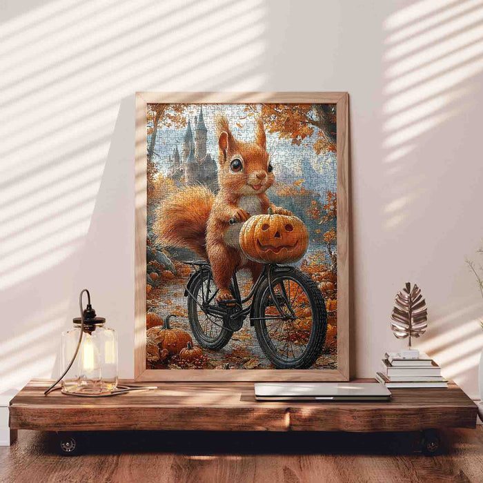 Autumn Forest Ride with Pumpkin Squirrel Jigsaw Puzzle