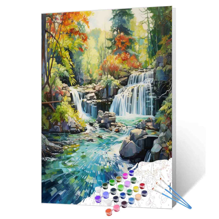 Autumn Forest Waterfall Paint by Numbers
