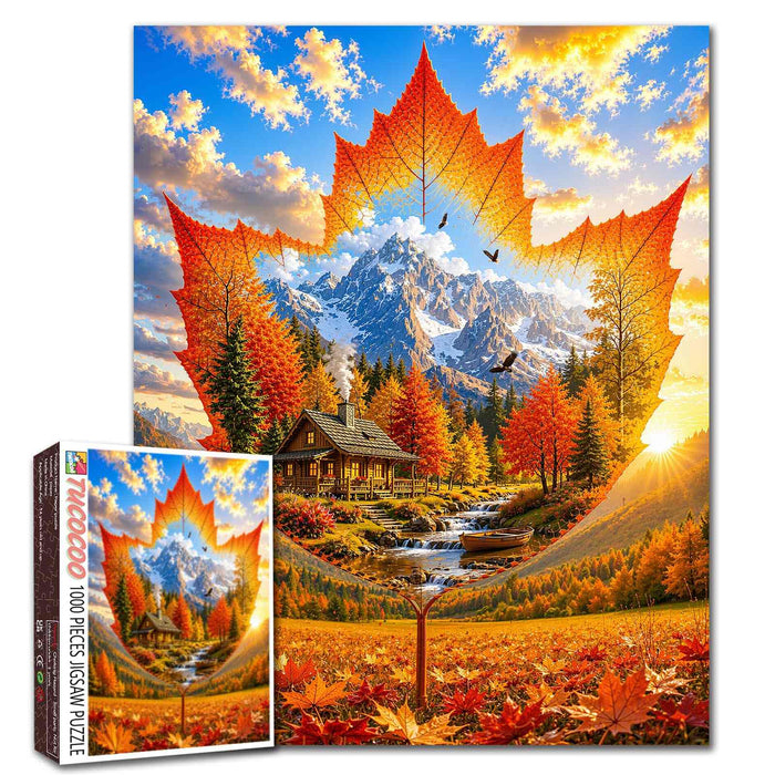 Autumn Maple Mountain Retreat Jigsaw Puzzle
