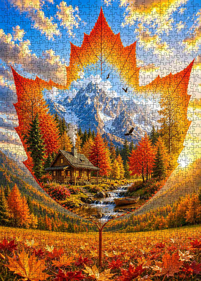 Autumn Maple Mountain Retreat Jigsaw Puzzle
