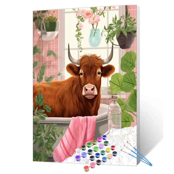 Bathtub Highland Cow Paint by Numbers