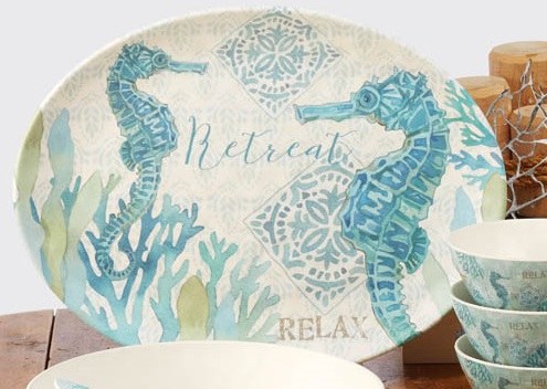 Beach Retreat Seahorse Oval Platter | Coastal Compass Home Decor