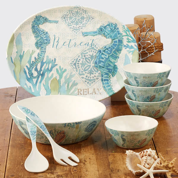 Beach Retreat Seahorse Oval Platter | Coastal Compass Home Decor